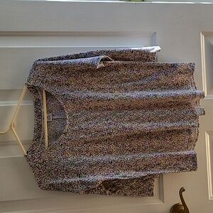 Liz Claiborne multi navy, purple, green,pink on white  Cotton/modal 3/4 sleeves.